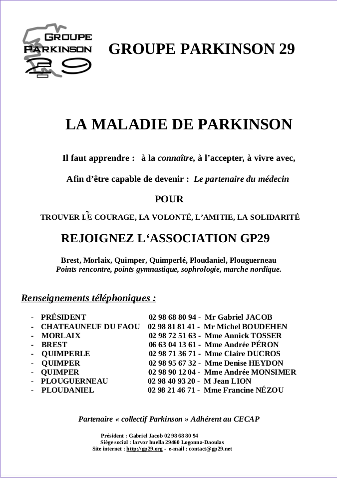 Affiche 2023 de l’association GP29, invitation à rejoindre le groupe